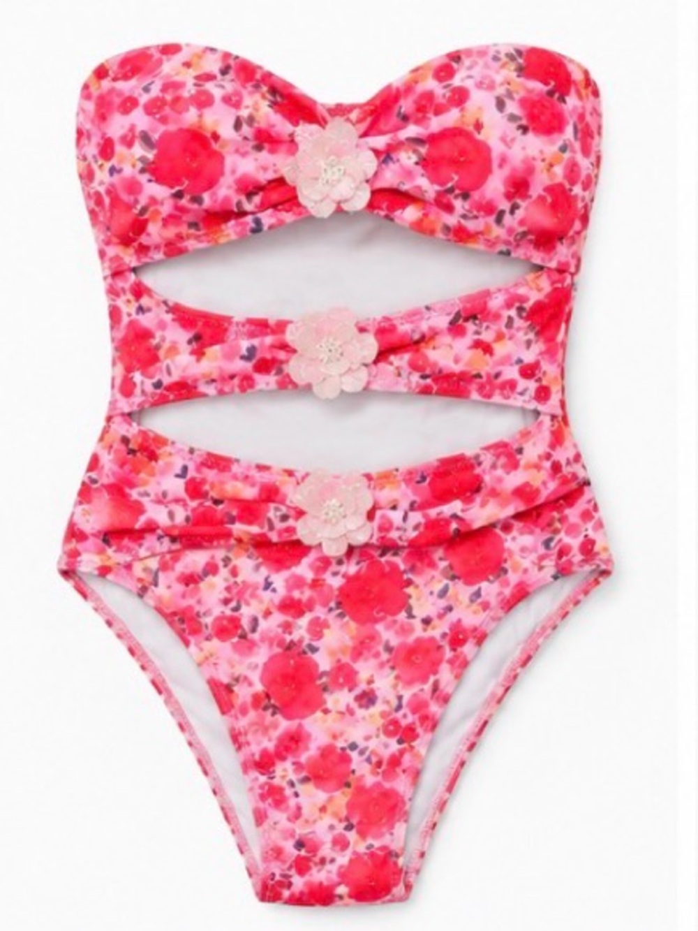 Nasty Gal Pink Floral Strapless One-Piece Swimsuit